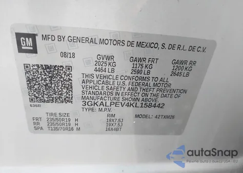 2019 GMC Terrain Slt z USA, uszkodzony, nr VIN 3GKALPEV4KL158442